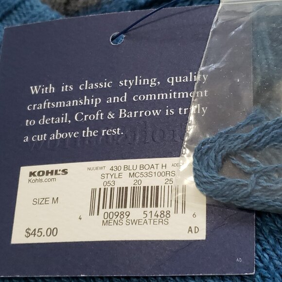 Croft & Barrow Men's Blue Crewneck Long Sleeve Sweater Medium NWT - Picture 3 of 8